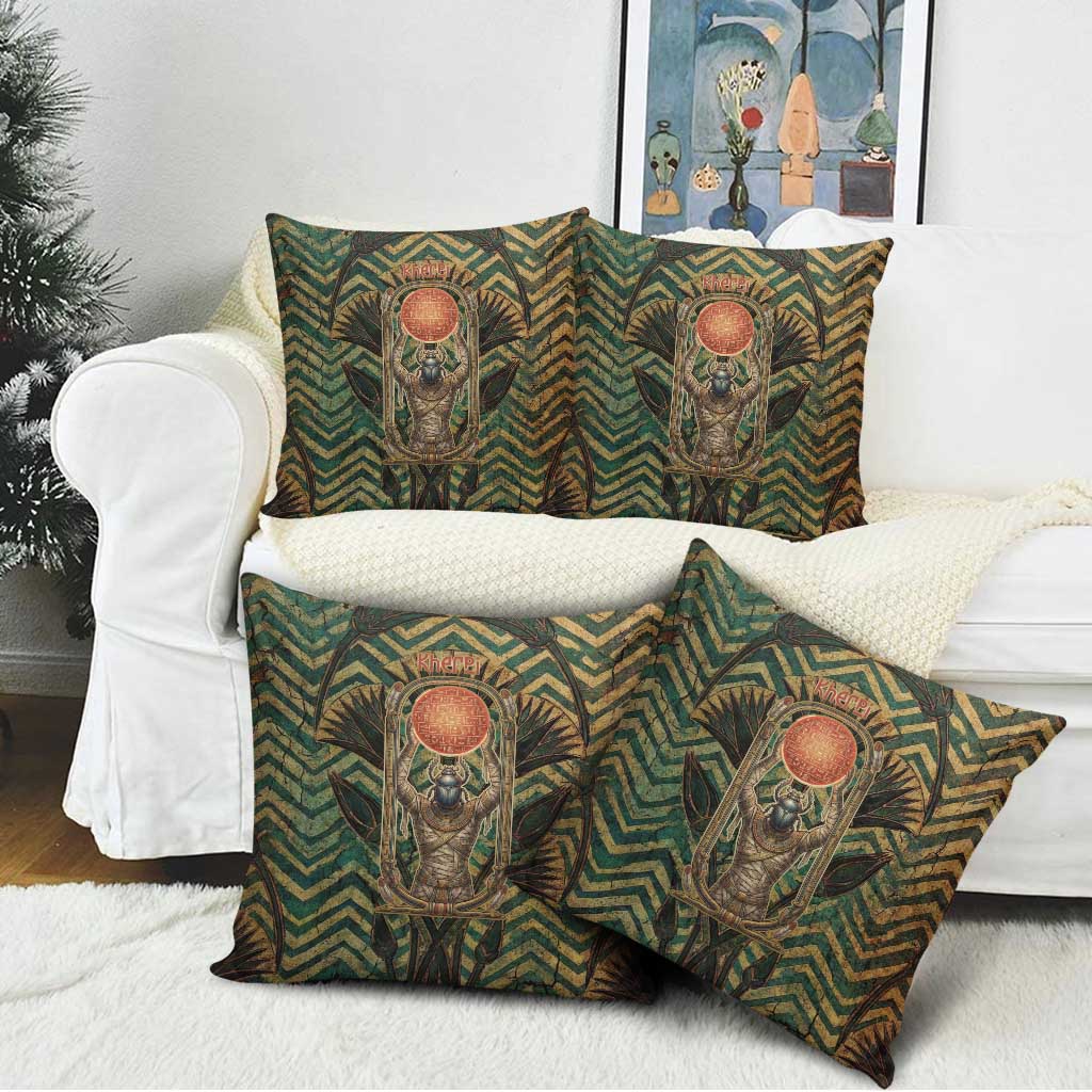 Khepri Pillow Cover Ancient Egyptian Chevron, Scarab Ankh and Winged Khepri Guardian Motif - African Pride