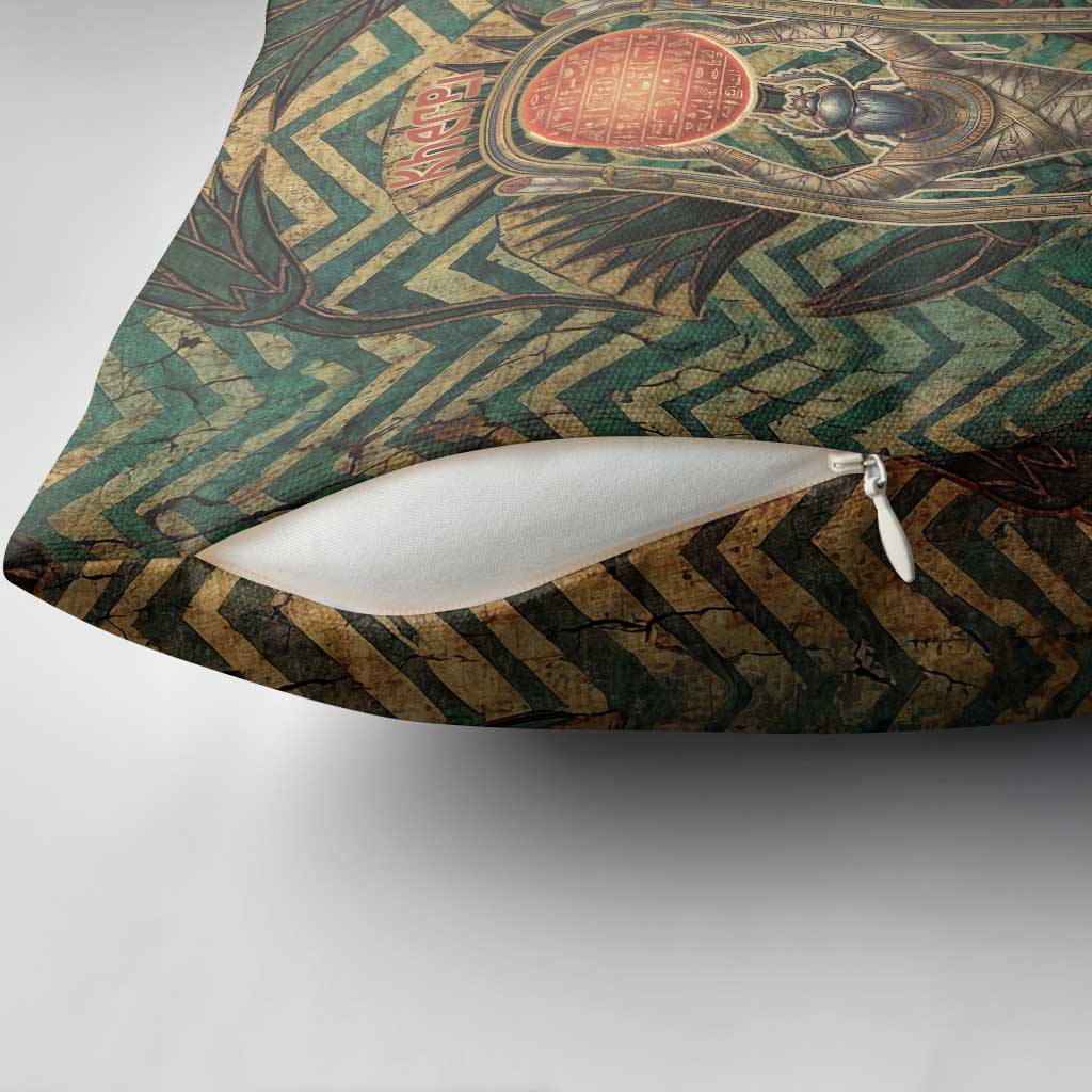 Khepri Pillow Cover Ancient Egyptian Chevron, Scarab Ankh and Winged Khepri Guardian Motif - African Pride