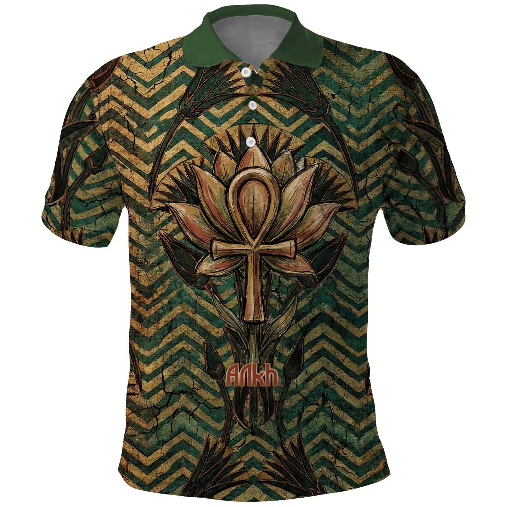 Khepri Polo Shirt Ancient Egyptian Chevron, Scarab Ankh and Winged Khepri Guardian Motif - African Pride