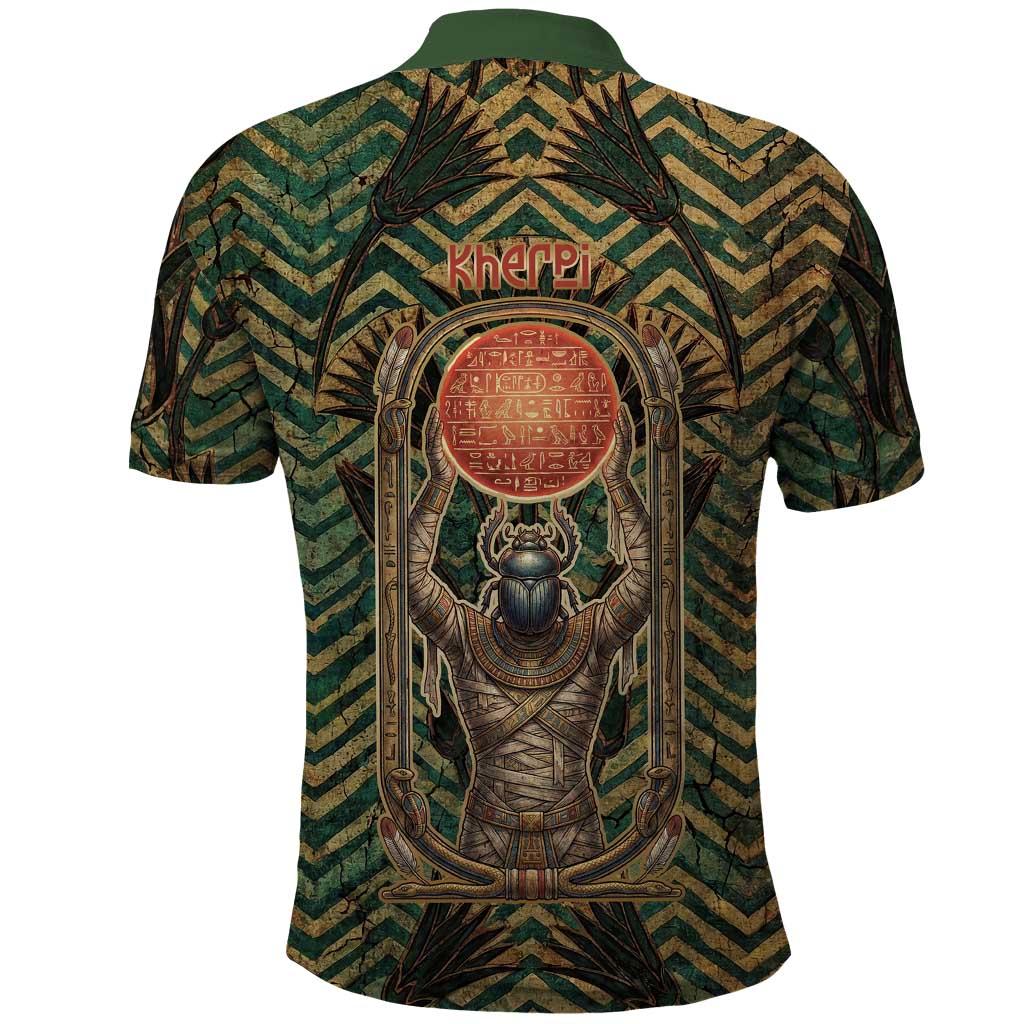Khepri Polo Shirt Ancient Egyptian Chevron, Scarab Ankh and Winged Khepri Guardian Motif - African Pride