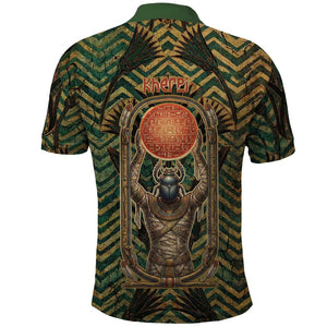 Khepri Polo Shirt Ancient Egyptian Chevron, Scarab Ankh and Winged Khepri Guardian Motif - African Pride