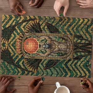 Khepri Puzzle Ancient Egyptian Chevron, Scarab Ankh and Winged Khepri Guardian Motif - African Pride