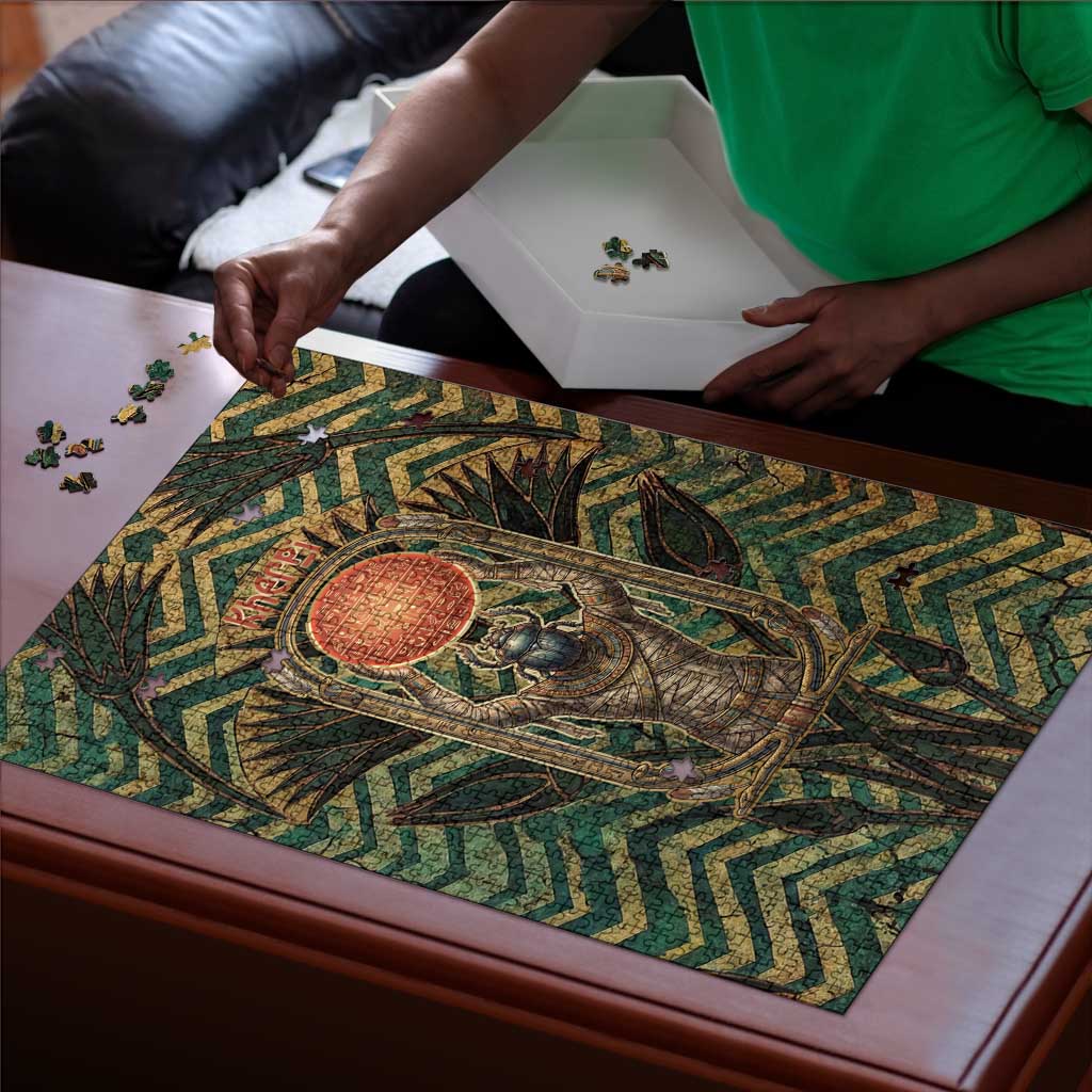 Khepri Puzzle Ancient Egyptian Chevron, Scarab Ankh and Winged Khepri Guardian Motif - African Pride