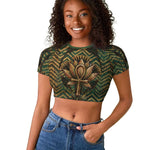 Khepri Raglan Cropped T shirt Ancient Egyptian Chevron, Scarab Ankh and Winged Khepri Guardian Motif - African Pride