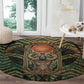 Khepri Round Carpet Ancient Egyptian Chevron, Scarab Ankh and Winged Khepri Guardian Motif - African Pride