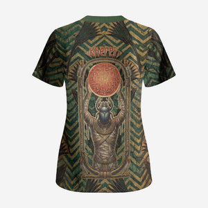 Khepri Scrub Top Ancient Egyptian Chevron, Scarab Ankh and Winged Khepri Guardian Motif - African Pride