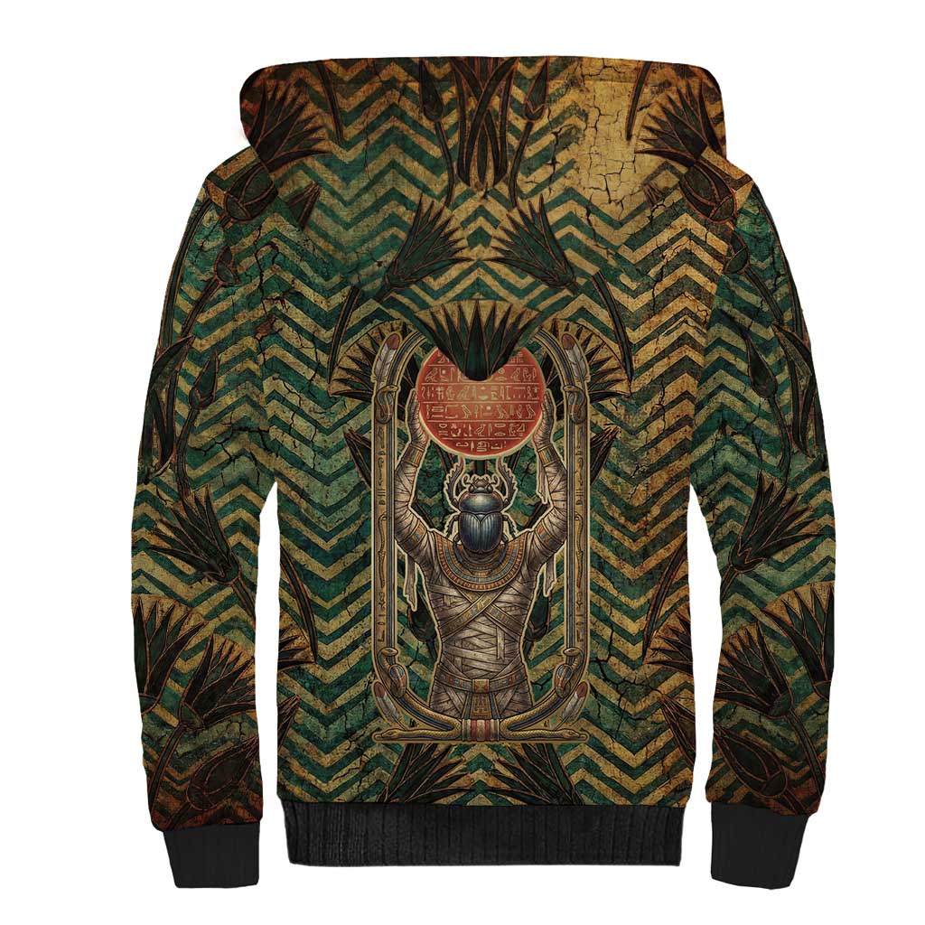 Khepri Sherpa Hoodie Ancient Egyptian Chevron, Scarab Ankh and Winged Khepri Guardian Motif - African Pride