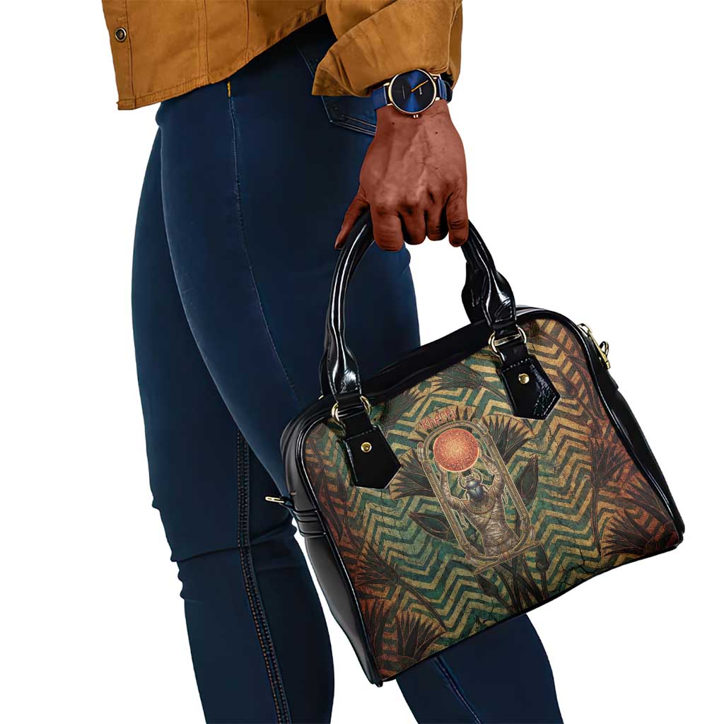 Khepri Shoulder Handbag Ancient Egyptian Chevron, Scarab Ankh and Winged Khepri Guardian Motif - African Pride