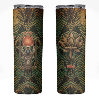 Khepri Skinny Tumbler Ancient Egyptian Chevron, Scarab Ankh and Winged Khepri Guardian Motif - African Pride
