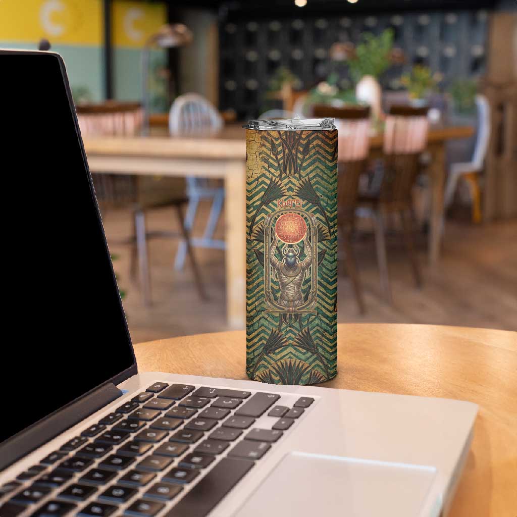 Khepri Skinny Tumbler Ancient Egyptian Chevron, Scarab Ankh and Winged Khepri Guardian Motif - African Pride