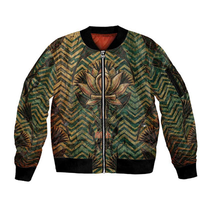 Khepri Sleeve Zip Bomber Jacket Ancient Egyptian Chevron, Scarab Ankh and Winged Khepri Guardian Motif - African Pride