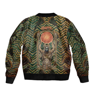 Khepri Sleeve Zip Bomber Jacket Ancient Egyptian Chevron, Scarab Ankh and Winged Khepri Guardian Motif - African Pride