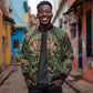 Khepri Sleeve Zip Bomber Jacket Ancient Egyptian Chevron, Scarab Ankh and Winged Khepri Guardian Motif - African Pride