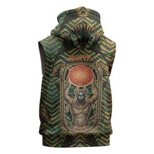 Khepri Sleeveless Hoodie Ancient Egyptian Chevron, Scarab Ankh and Winged Khepri Guardian Motif - African Pride