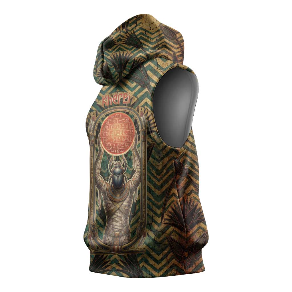 Khepri Sleeveless Hoodie Ancient Egyptian Chevron, Scarab Ankh and Winged Khepri Guardian Motif - African Pride