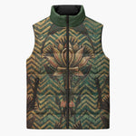 Khepri Sleeveless Puffer Jacket Ancient Egyptian Chevron, Scarab Ankh and Winged Khepri Guardian Motif - African Pride