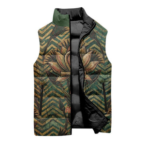 Khepri Sleeveless Puffer Jacket Ancient Egyptian Chevron, Scarab Ankh and Winged Khepri Guardian Motif - African Pride