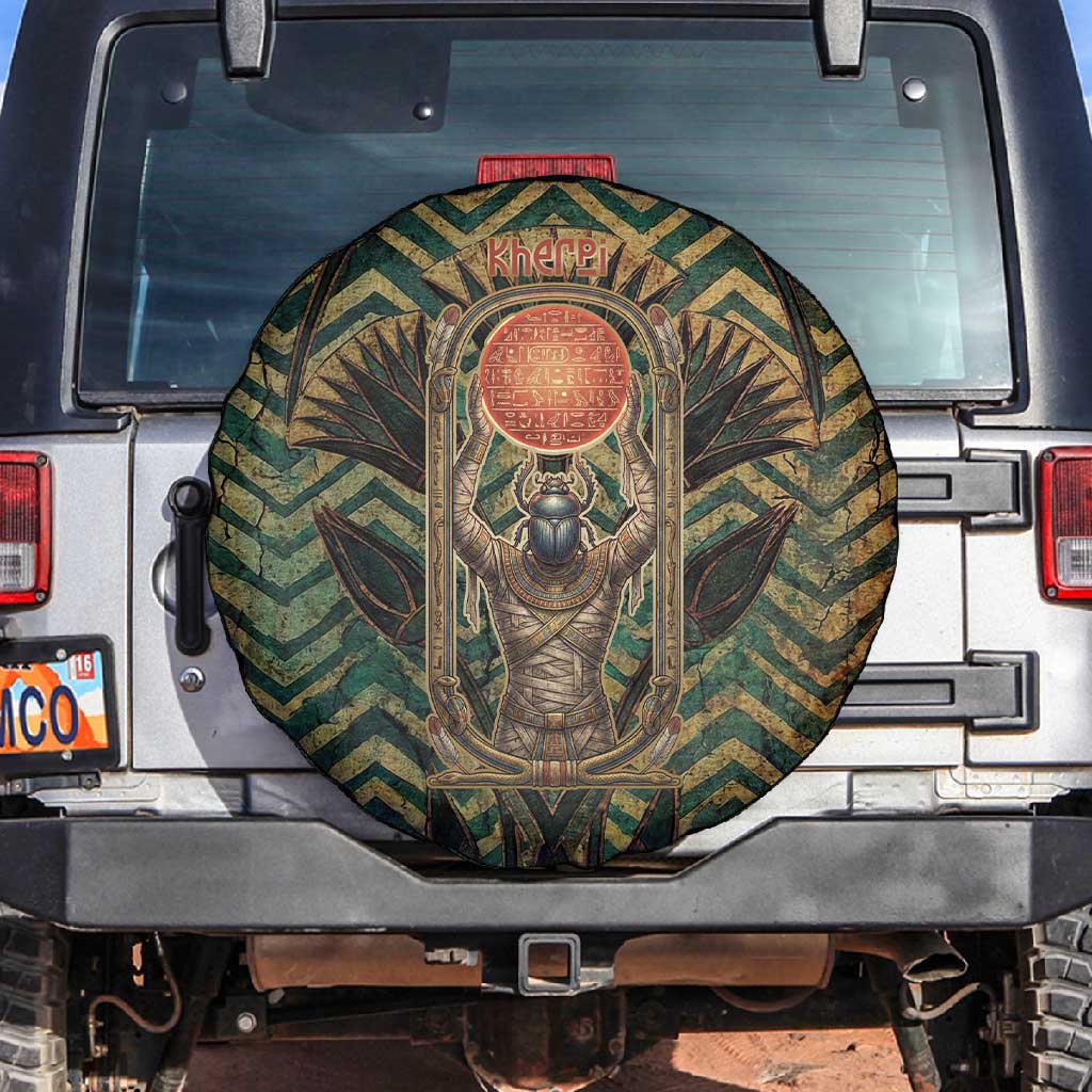 Khepri Spare Tire Cover Ancient Egyptian Chevron, Scarab Ankh and Winged Khepri Guardian Motif - African Pride