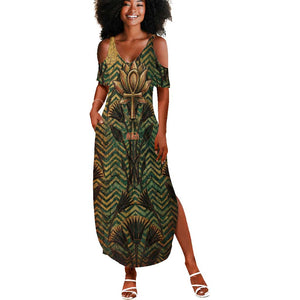 Khepri Summer Maxi Dress Ancient Egyptian Chevron, Scarab Ankh and Winged Khepri Guardian Motif - African Pride