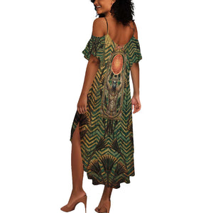 Khepri Summer Maxi Dress Ancient Egyptian Chevron, Scarab Ankh and Winged Khepri Guardian Motif - African Pride