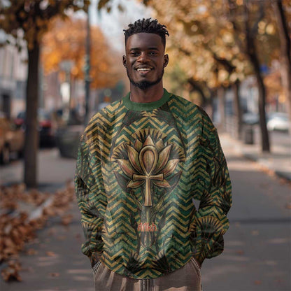 Khepri Sweatshirt Ancient Egyptian Chevron, Scarab Ankh and Winged Khepri Guardian Motif - African Pride