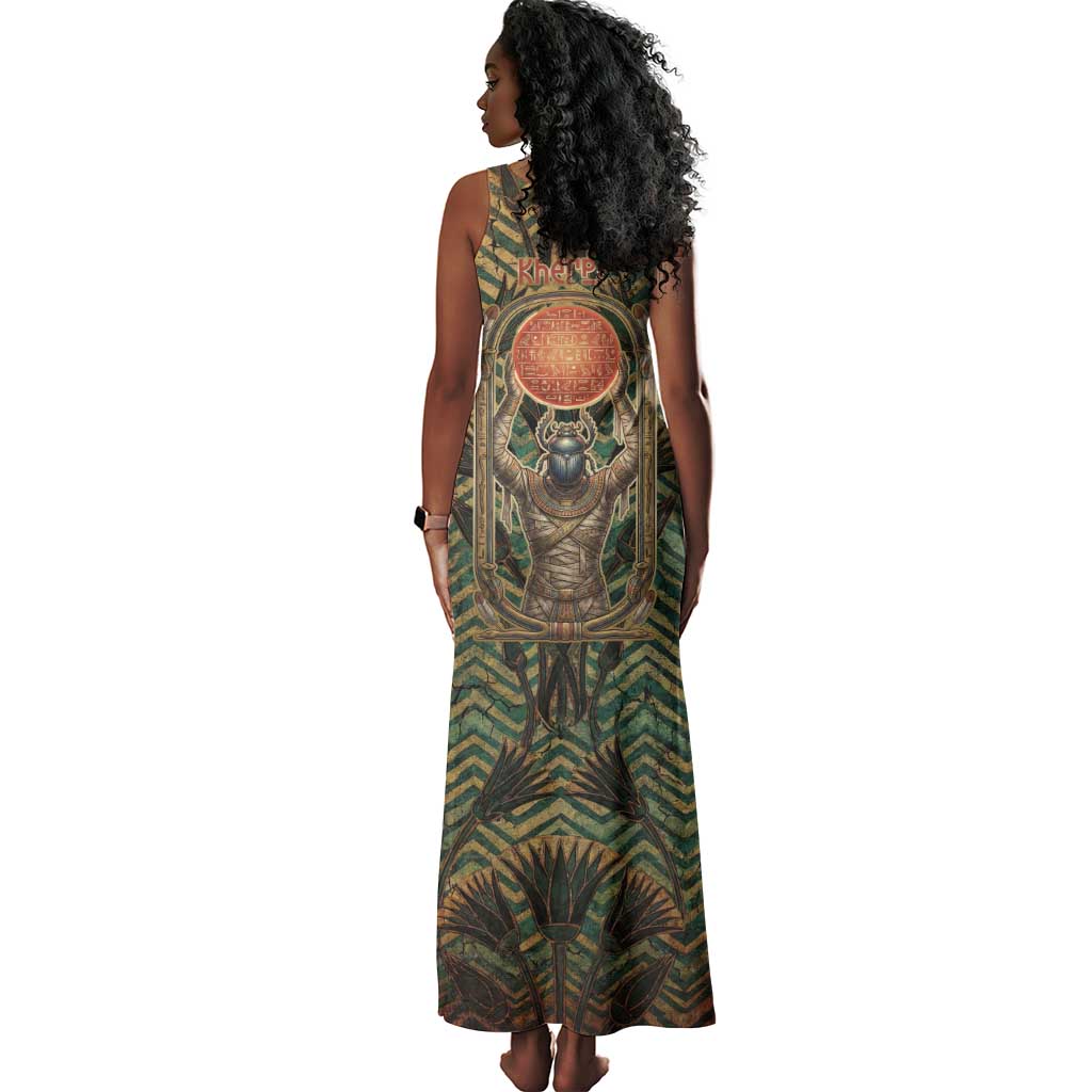 Khepri Tank Maxi Dress Ancient Egyptian Chevron, Scarab Ankh and Winged Khepri Guardian Motif - African Pride