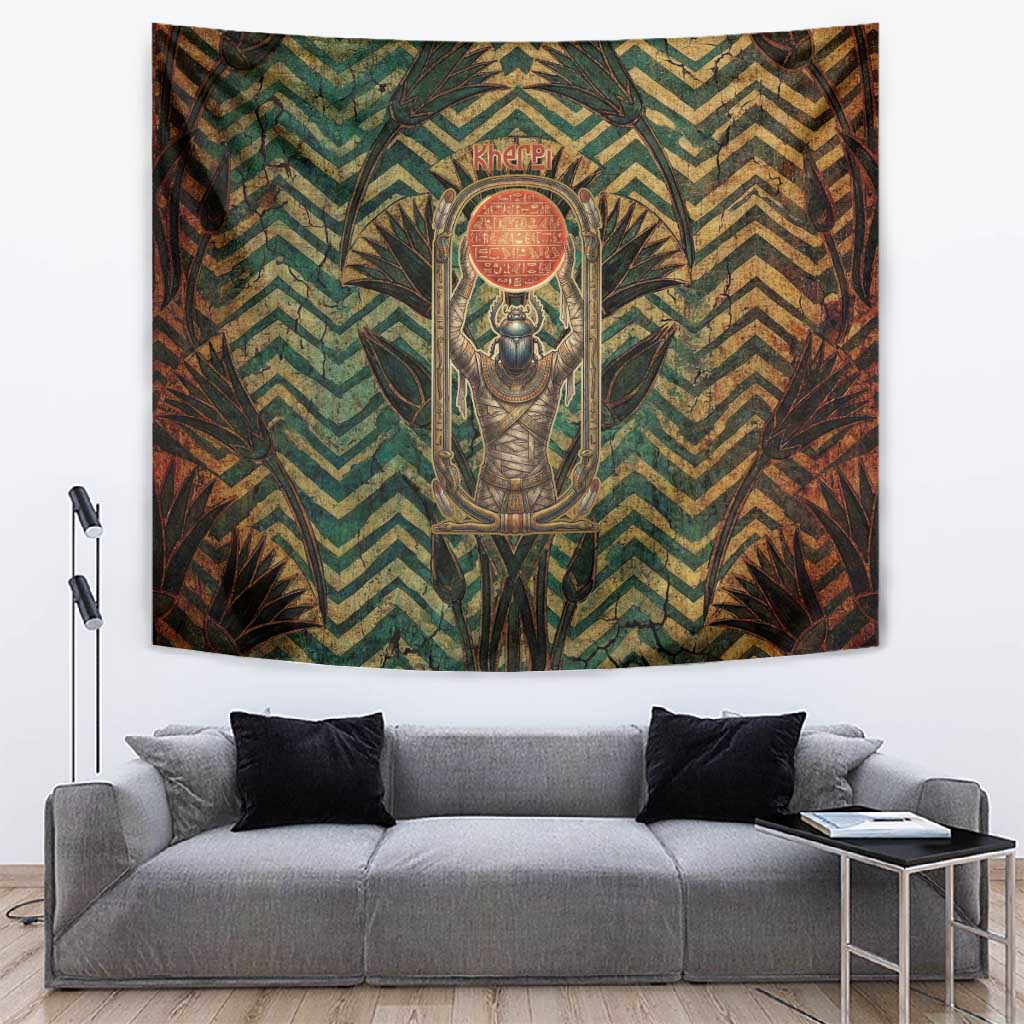Khepri Tapestry Ancient Egyptian Chevron, Scarab Ankh and Winged Khepri Guardian Motif - African Pride