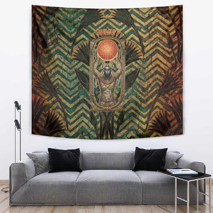 Khepri Tapestry Ancient Egyptian Chevron, Scarab Ankh and Winged Khepri Guardian Motif - African Pride