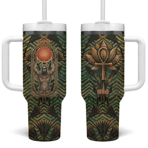 Khepri Tumbler With Handle Ancient Egyptian Chevron, Scarab Ankh and Winged Khepri Guardian Motif - African Pride