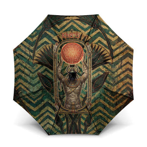 Khepri Umbrella Ancient Egyptian Chevron, Scarab Ankh and Winged Khepri Guardian Motif - African Pride