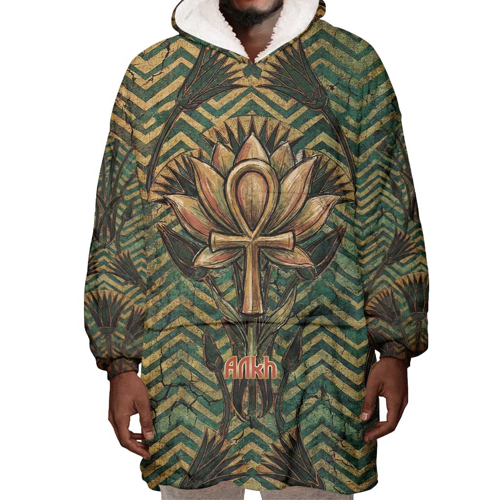 Khepri Wearable Blanket Hoodie Ancient Egyptian Chevron, Scarab Ankh and Winged Khepri Guardian Motif - African Pride