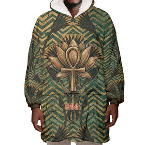 Khepri Wearable Blanket Hoodie Ancient Egyptian Chevron, Scarab Ankh and Winged Khepri Guardian Motif - African Pride