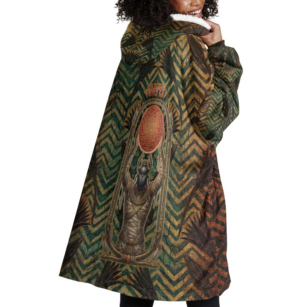 Khepri Wearable Blanket Hoodie Ancient Egyptian Chevron, Scarab Ankh and Winged Khepri Guardian Motif - African Pride