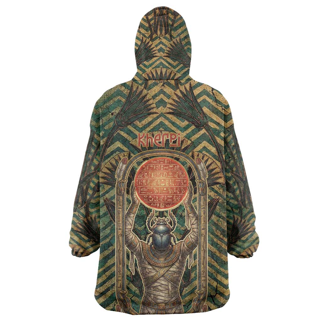 Khepri Wearable Blanket Hoodie Ancient Egyptian Chevron, Scarab Ankh and Winged Khepri Guardian Motif - African Pride