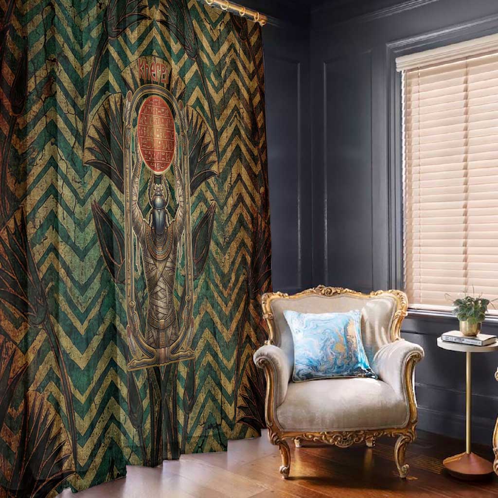 Khepri Window Curtain Ancient Egyptian Chevron, Scarab Ankh and Winged Khepri Guardian Motif - African Pride