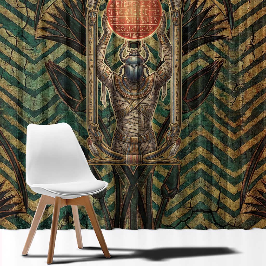 Khepri Window Curtain Ancient Egyptian Chevron, Scarab Ankh and Winged Khepri Guardian Motif - African Pride