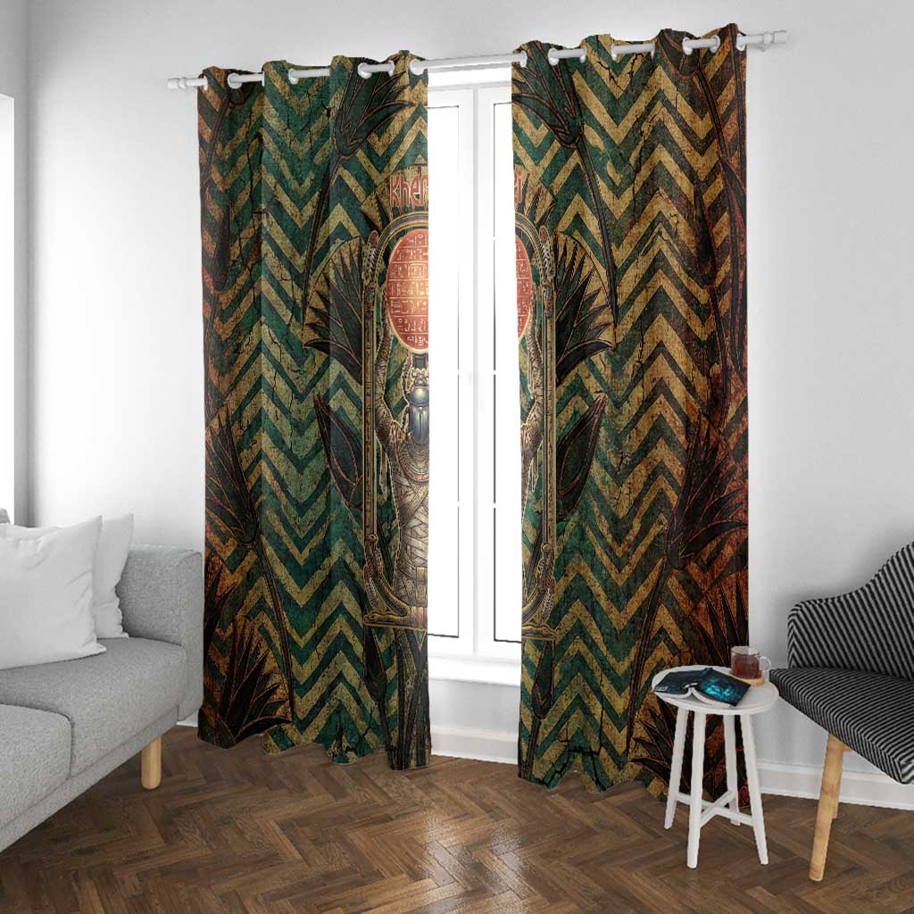 Khepri Window Curtain Ancient Egyptian Chevron, Scarab Ankh and Winged Khepri Guardian Motif - African Pride