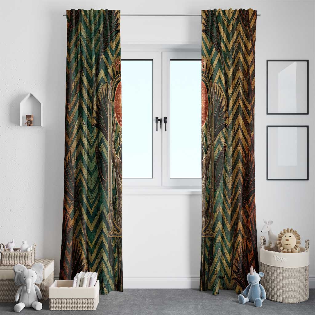 Khepri Window Curtain Ancient Egyptian Chevron, Scarab Ankh and Winged Khepri Guardian Motif - African Pride