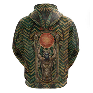 Khepri Zip Hoodie Ancient Egyptian Chevron, Scarab Ankh and Winged Khepri Guardian Motif - African Pride