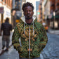 Khepri Zip Hoodie Ancient Egyptian Chevron, Scarab Ankh and Winged Khepri Guardian Motif - African Pride