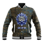 Khepri Ancient Egyptian Baseball Jacket Dark Hieroglyphic, Blue Lotus Eye Symbol, and Winged Scarab Resurrection - African Pride