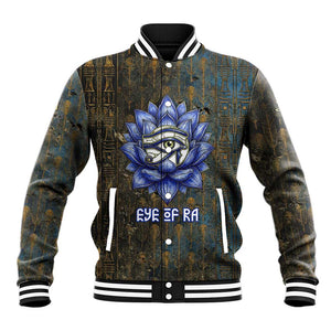 Khepri Ancient Egyptian Baseball Jacket Dark Hieroglyphic, Blue Lotus Eye Symbol, and Winged Scarab Resurrection - African Pride