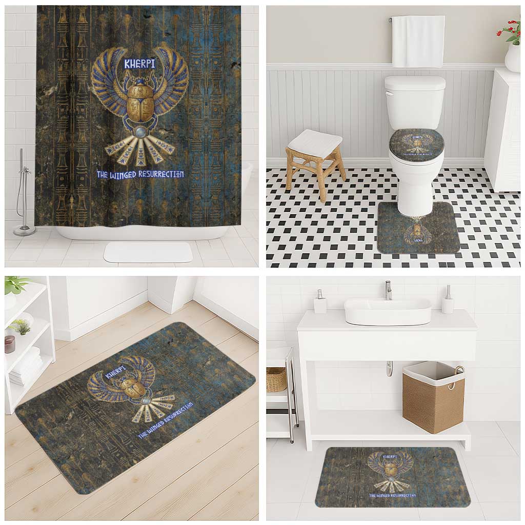 Khepri Ancient Egyptian Bathroom Set Dark Hieroglyphic, Blue Lotus Eye Symbol, and Winged Scarab Resurrection - African Pride
