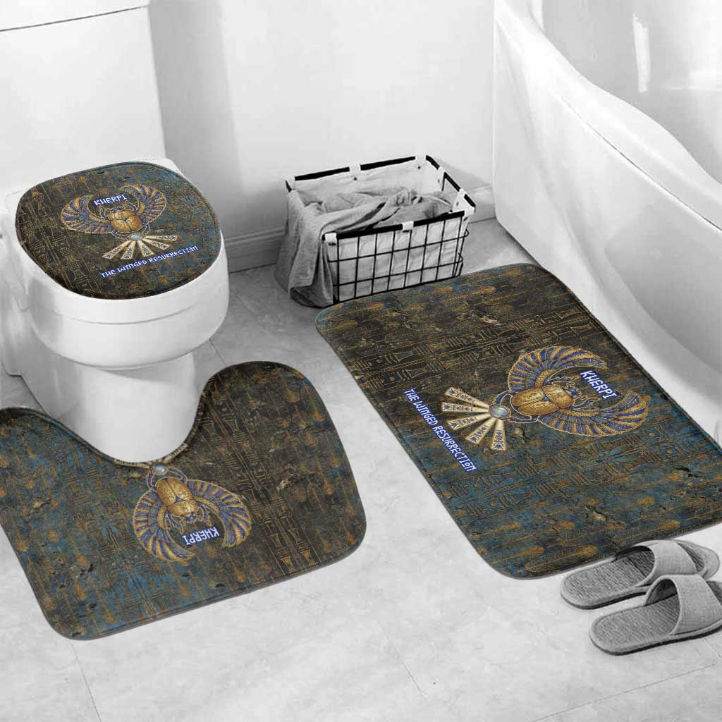 Khepri Ancient Egyptian Bathroom Set Dark Hieroglyphic, Blue Lotus Eye Symbol, and Winged Scarab Resurrection - African Pride