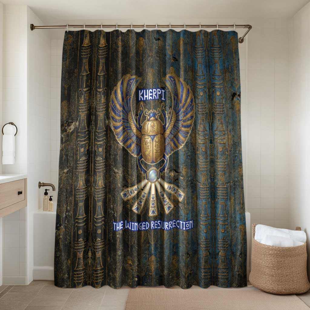 Khepri Ancient Egyptian Bathroom Set Dark Hieroglyphic, Blue Lotus Eye Symbol, and Winged Scarab Resurrection - African Pride