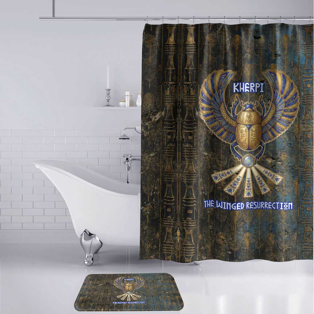 Khepri Ancient Egyptian Bathroom Set Dark Hieroglyphic, Blue Lotus Eye Symbol, and Winged Scarab Resurrection - African Pride