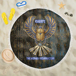 Khepri Ancient Egyptian Beach Blanket Dark Hieroglyphic, Blue Lotus Eye Symbol, and Winged Scarab Resurrection - African Pride
