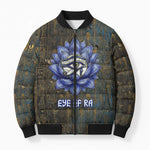 Khepri Ancient Egyptian Bomber Puffer Jacket Dark Hieroglyphic, Blue Lotus Eye Symbol, and Winged Scarab Resurrection - African Pride