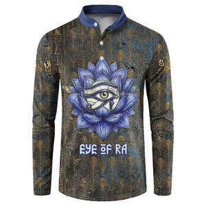Khepri Ancient Egyptian Button Sweatshirt Dark Hieroglyphic, Blue Lotus Eye Symbol, and Winged Scarab Resurrection