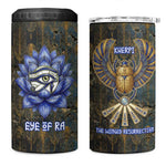 Khepri Ancient Egyptian 4 in 1 Can Cooler Tumbler Dark Hieroglyphic, Blue Lotus Eye Symbol, and Winged Scarab Resurrection - African Pride